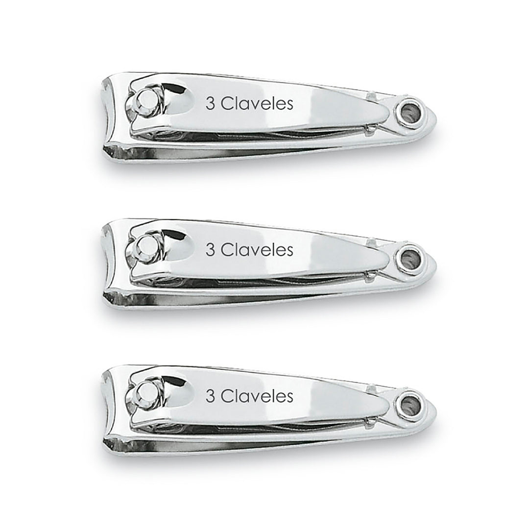3 Claveles - Pack de 3 Cortaúñas con Lima para Manos  de 5 cm en Acero al Carbono
