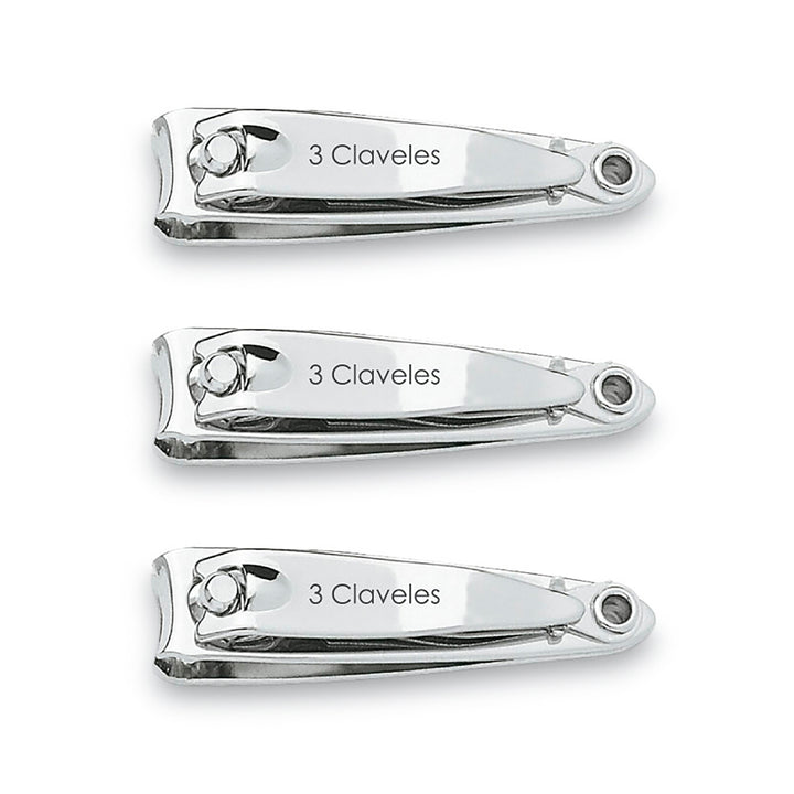 3 Claveles - Pack de 3 Cortaúñas con Lima para Manos  de 5 cm en Acero al Carbono