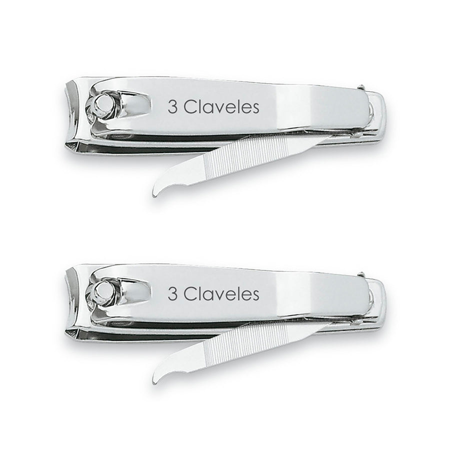 3 Claveles - Pack de 2 Cortaúñas con Lima para Manos de 6 cm en Acero al Carbono