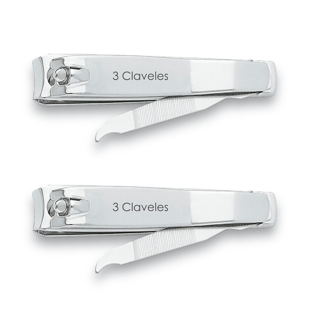 3 Claveles - Pack de 2 Cortaúñas con Lima para Pies de 8 cm en Acero al Carbono