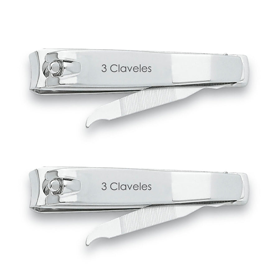 3 Claveles - Pack de 2 Cortaúñas con Lima para Pies de 8 cm en Acero al Carbono