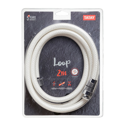 TATAY Loop - Flexo de Ducha Reforzado Anti-torsión y Anti-cal en PVC de 2 m. Blanco