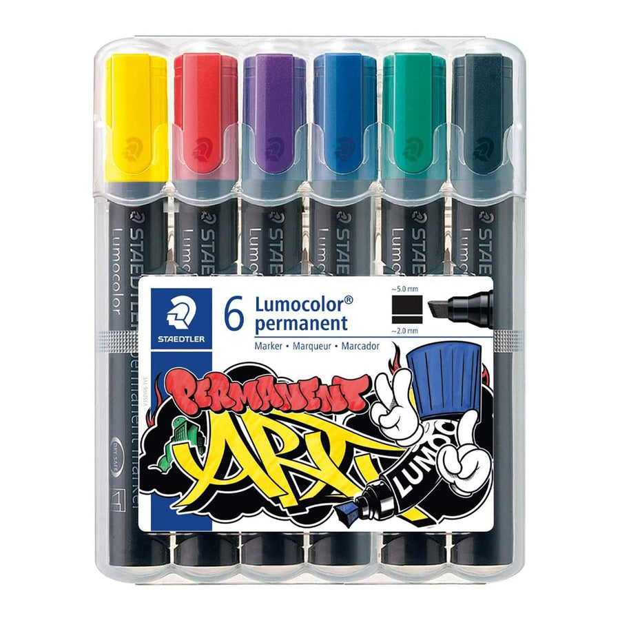 STAEDTLER 350 WP6-1 - Rotulador Permanente Lumocolor Art Punta Biselada 2-5 mm. Pack 6X