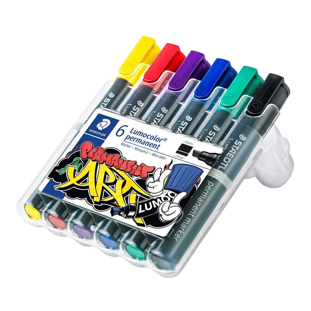 STAEDTLER 350 WP6-1 - Rotulador Permanente Lumocolor Art Punta Biselada 2-5 mm. Pack 6X
