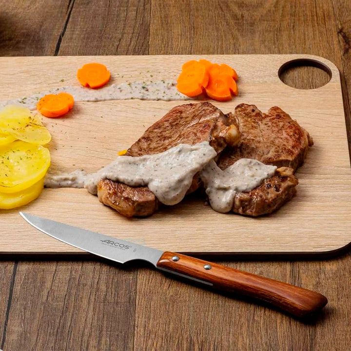 ARCOS - Set de 6 Cuchillos Chuleteros Filo Liso Nitrum con Mango en Madera de Haya