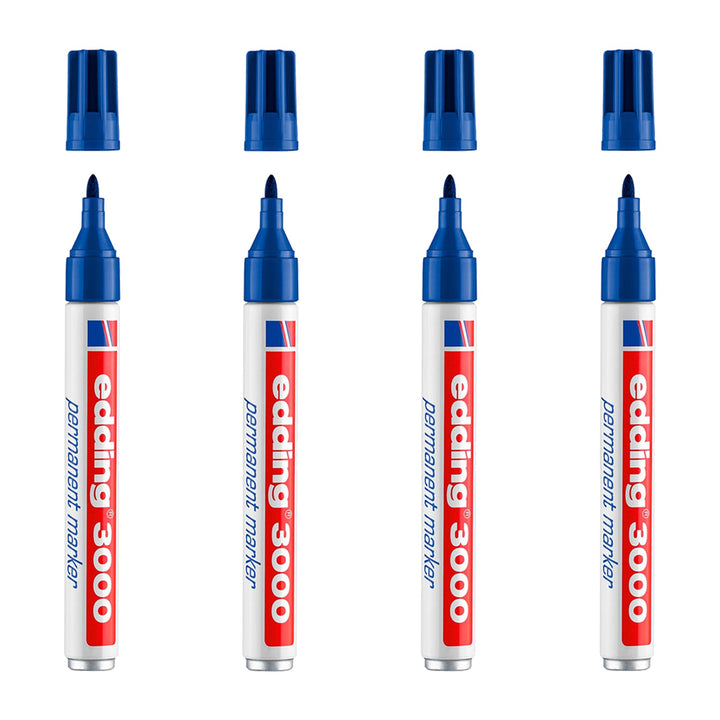 EDDING 3000 - Set de 4 Rotuladores Permanentes Punta Redonda 1.5-3 mm. Azul