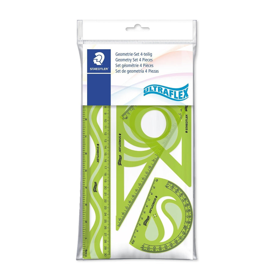 STAEDTLER 569PB4UF-S - Set de Geometría de 4 Piezas Ultraflex, Apto Zurdos y Diestros