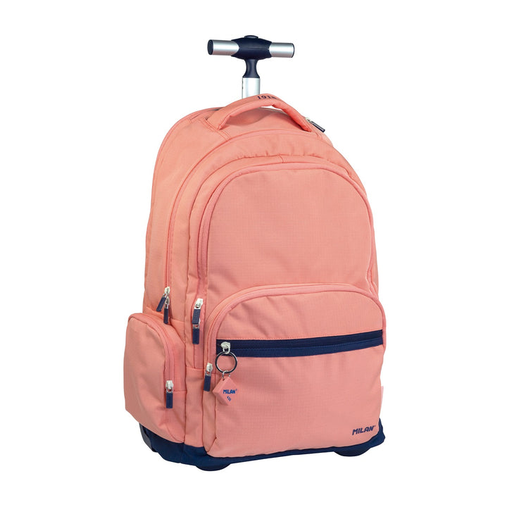 MILAN - Mochila Escolar con Ruedas y 6 Cremalleras, Acolchada y para Portatil. 1918 Rosa