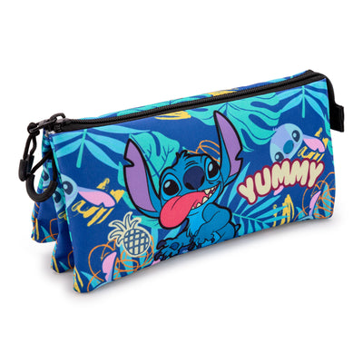DISNEY Lilo y Stitch - Estuche Escolar Triple Portatodo con 2 Cremalleras. Azul