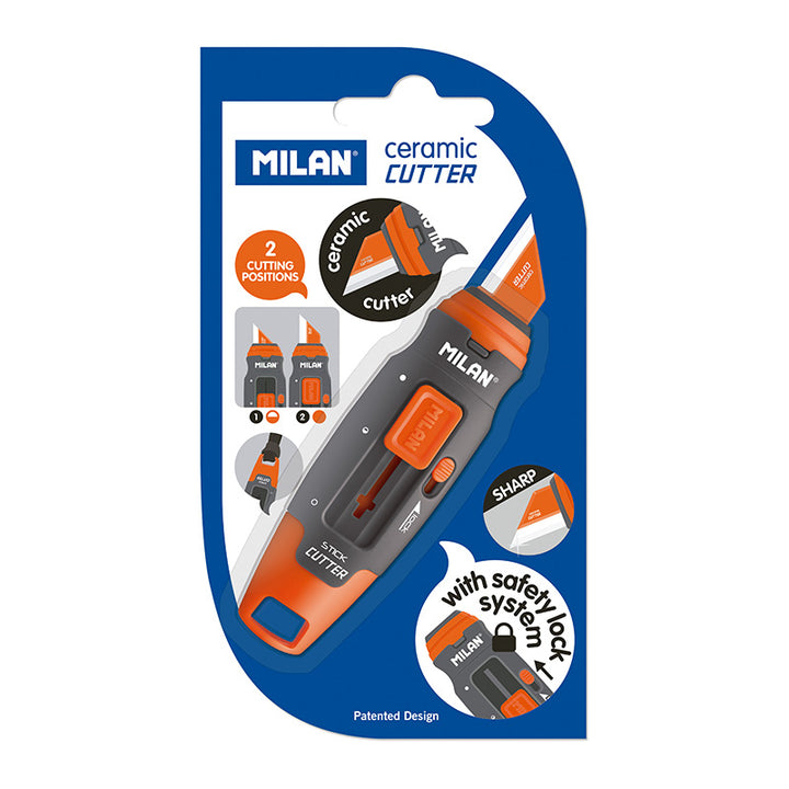 MILAN STICK - Blister Cutter Pequeño Hoja Cerámica con Bloqueo de Seguridad. Gris