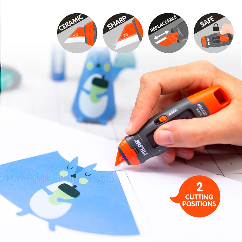 MILAN STICK - Blister Cutter Pequeño Hoja Cerámica con Bloqueo de Seguridad. Gris