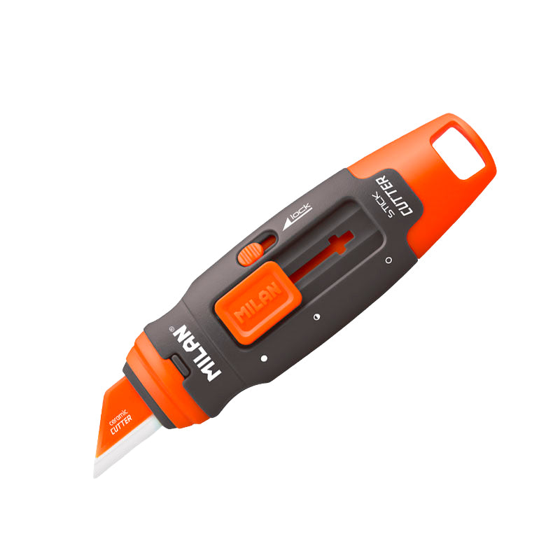 MILAN STICK - Blister Cutter Pequeño Hoja Cerámica con Bloqueo de Seguridad. Gris