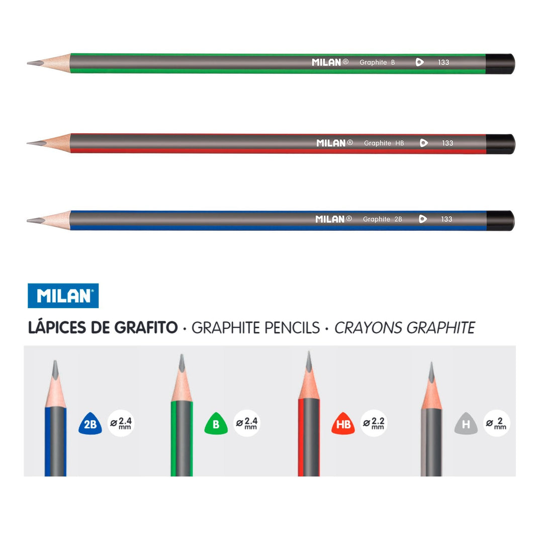 MILAN - Caja 12 Lápices de Grafito HB Triangulares con Goma