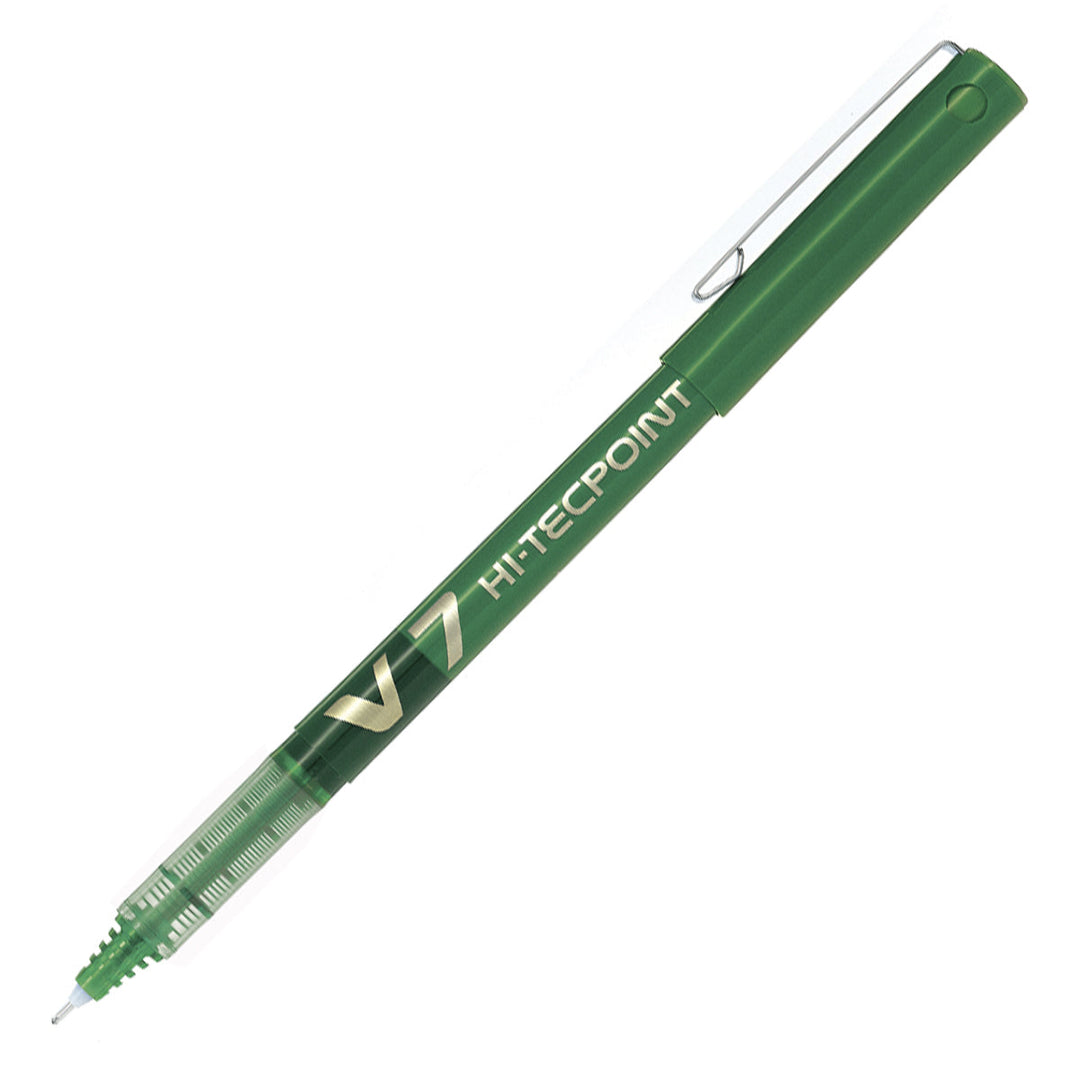 PILOT- Set de 6 Bolígrafos Roller V7 HI-TECPOINT Punta Fina 0.7 mm. Verde