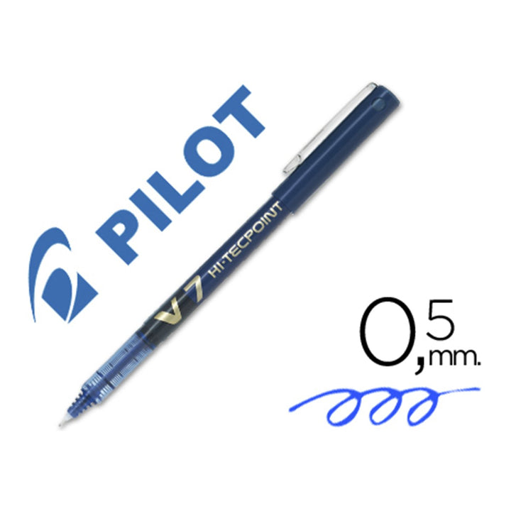 Bolígrafo Roller Ball de Punta Fina PILOT V7 HI-TECPOINT 0.7 mm, Tinta Líquida Azul