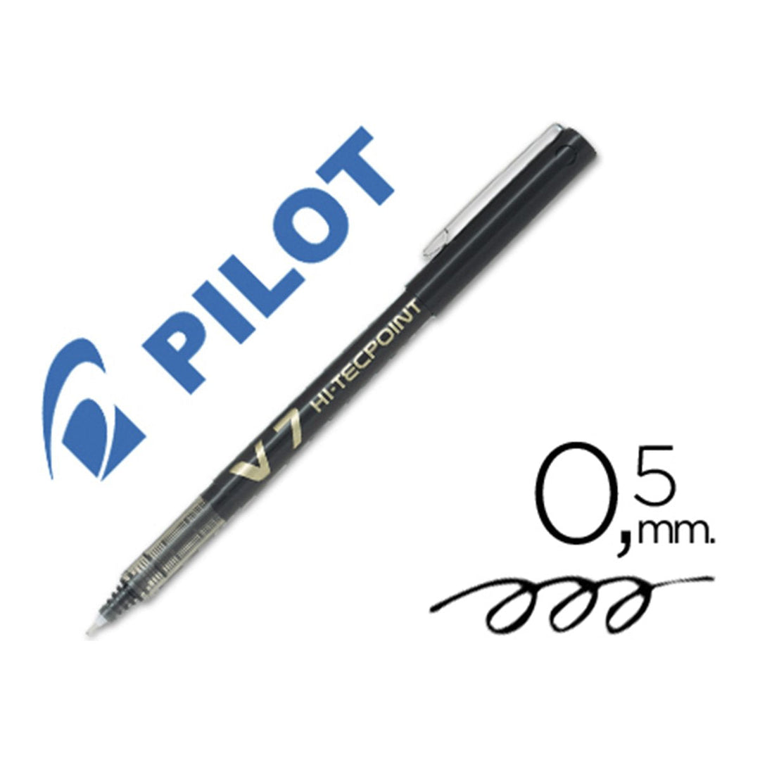 Bolígrafo Roller Ball de Punta Fina PILOT V7 HI-TECPOINT 0.7 mm, Tinta Líquida Negro