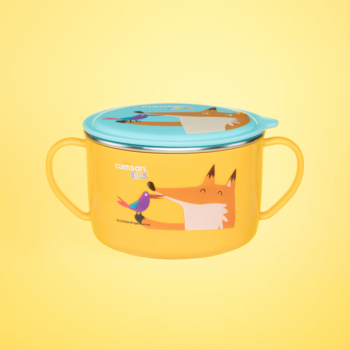 Cuitisan Baby - Taza Infantil de 0.65L en Acero con Tapa y Doble Asa Apta Microondas. Amarillo