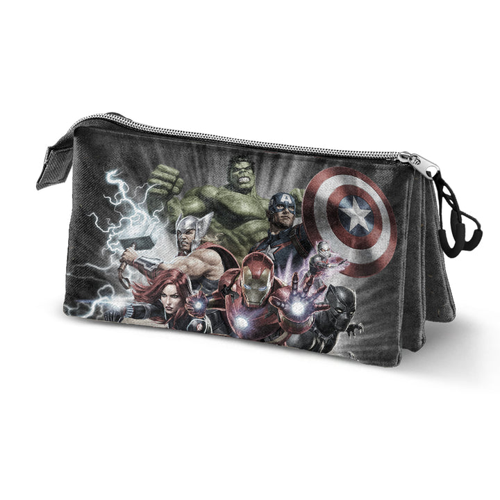 MARVEL Los Vengadores - Estuche Escolar Triple Portatodo con 2 Cremalleras. Troupe