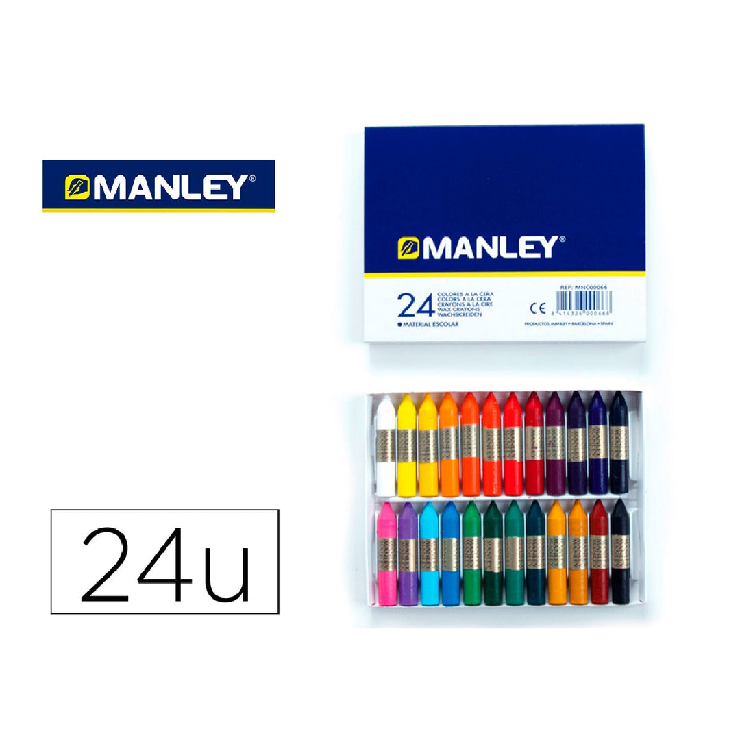 MANLEY - Lapices Cera Manley Caja de 24 Colores Surtidos