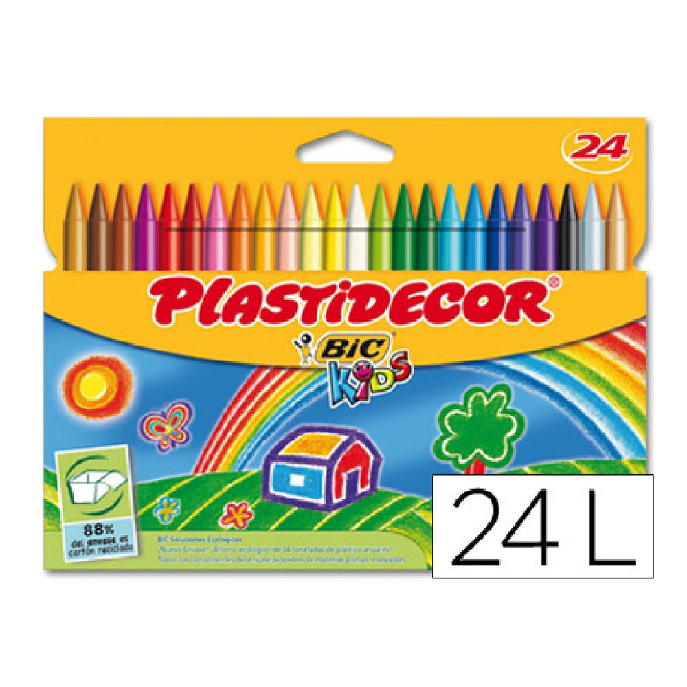 PLASTIDECOR - Lapices Cera Plastidecor Caja de 24 Colores Surtidos