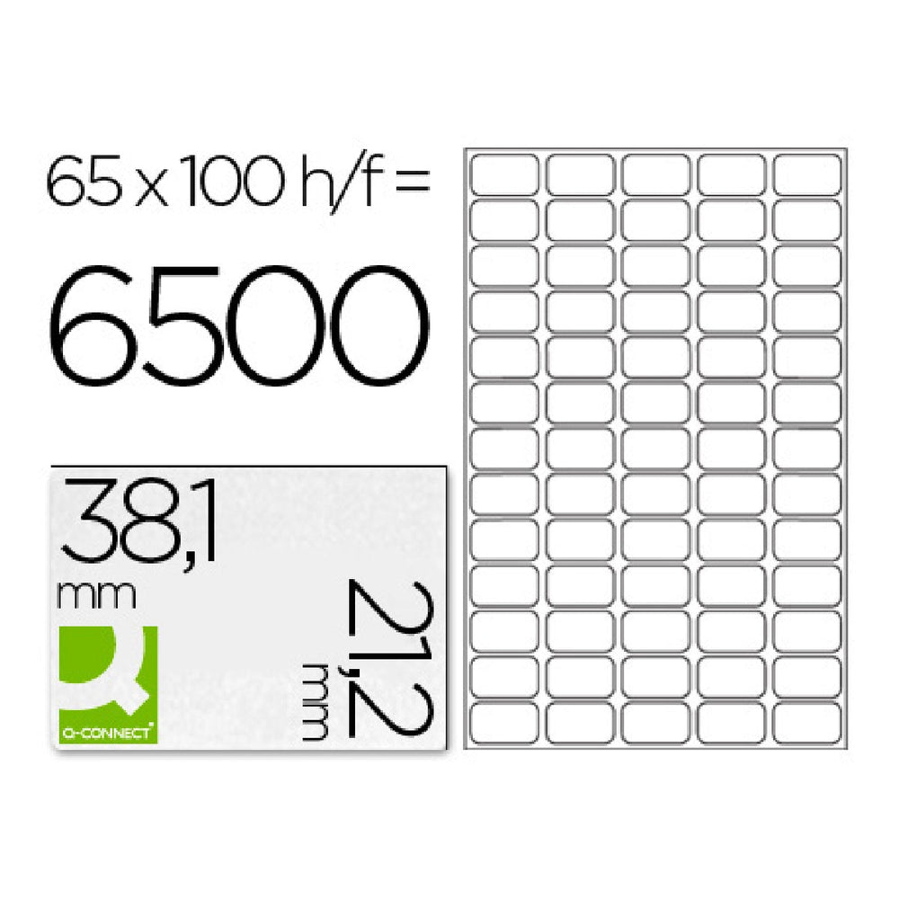 Q-CONNECT - Etiqueta Adhesiva Q-Connect Kf15386 Tamano 38.1x21.2 mm Fotocopiadora Laser Ink-Jet Caja Con 100 Hojas Din A4