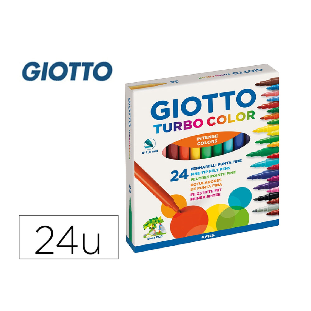 GIOTTO - Rotulador Giotto Turbo Color Caja de 24 Colores Lavables Con Punta Bloqueada