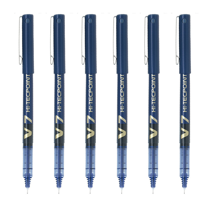 PILOT- Set de 6 Bolígrafos Roller V7 HI-TECPOINT Punta Fina 0.7 mm. Azul