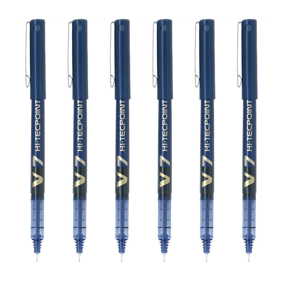 PILOT- Set de 6 Bolígrafos Roller V7 HI-TECPOINT Punta Fina 0.7 mm. Azul