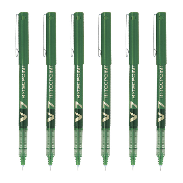 PILOT- Set de 6 Bolígrafos Roller V7 HI-TECPOINT Punta Fina 0.7 mm. Verde