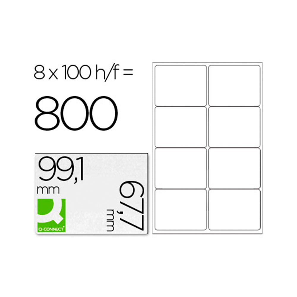 Q-CONNECT KF01588 - Caja 100 Hojas DIN A4 de 8 Etiquetas Adhesivas 99.1x67.7 mm  Copia Laser InkJet Blancas