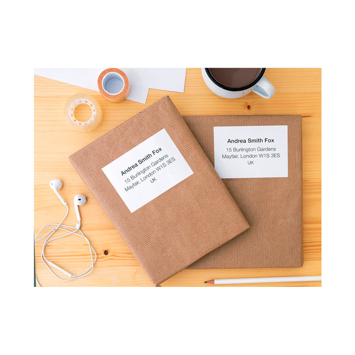 Q-CONNECT KF10662 - Caja 100 Hojas DIN A4 de 2 Etiquetas Adhesivas 210x148.5 mm Copia Laser InkJet Blancas