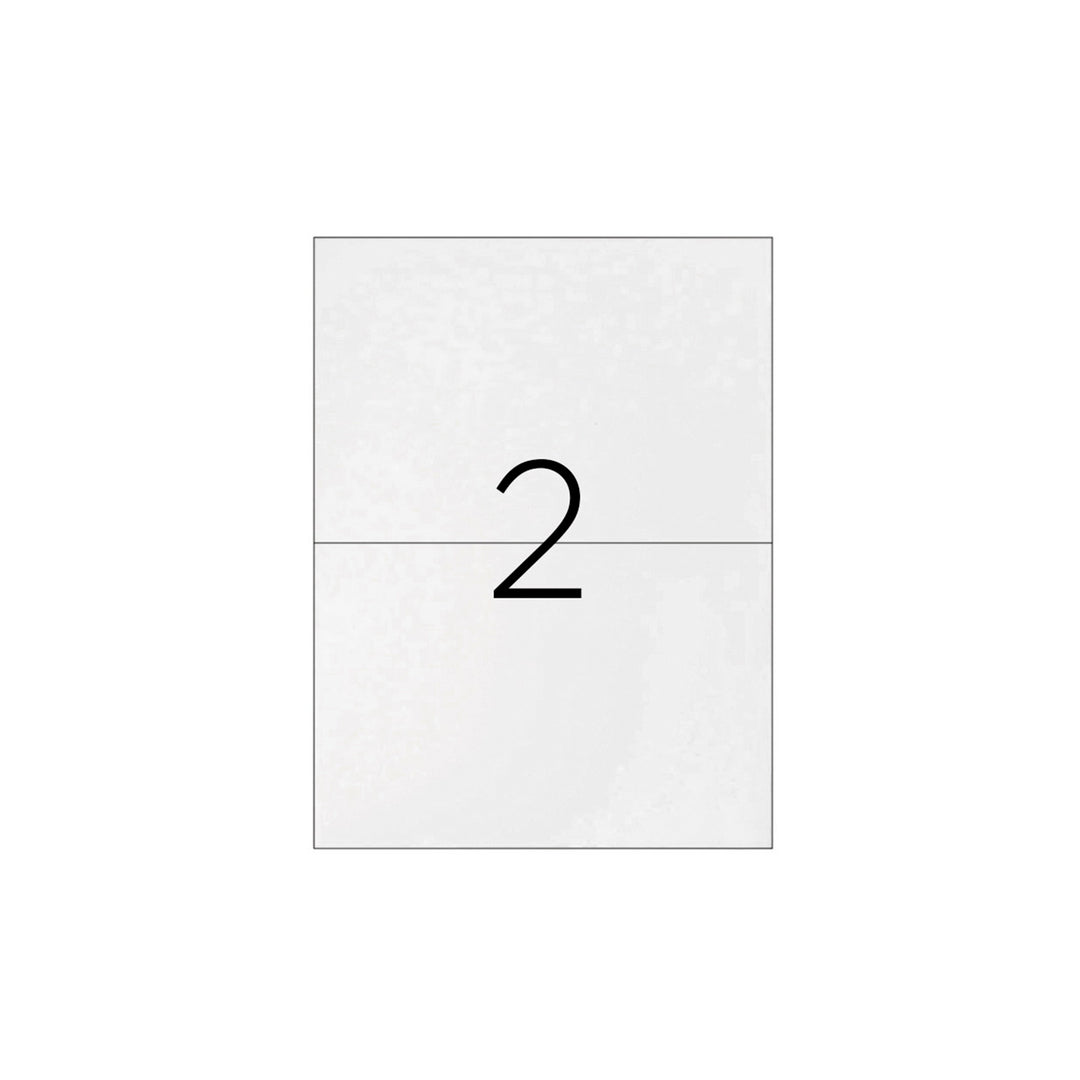 Q-CONNECT KF10662 - Caja 100 Hojas DIN A4 de 2 Etiquetas Adhesivas 210x148.5 mm Copia Laser InkJet Blancas