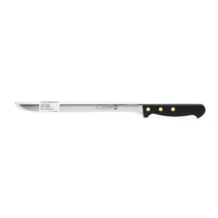 3 Claveles POM - Cuchillo Jamonero Profesional 24 cm Acero Inoxidable Funda Hoja