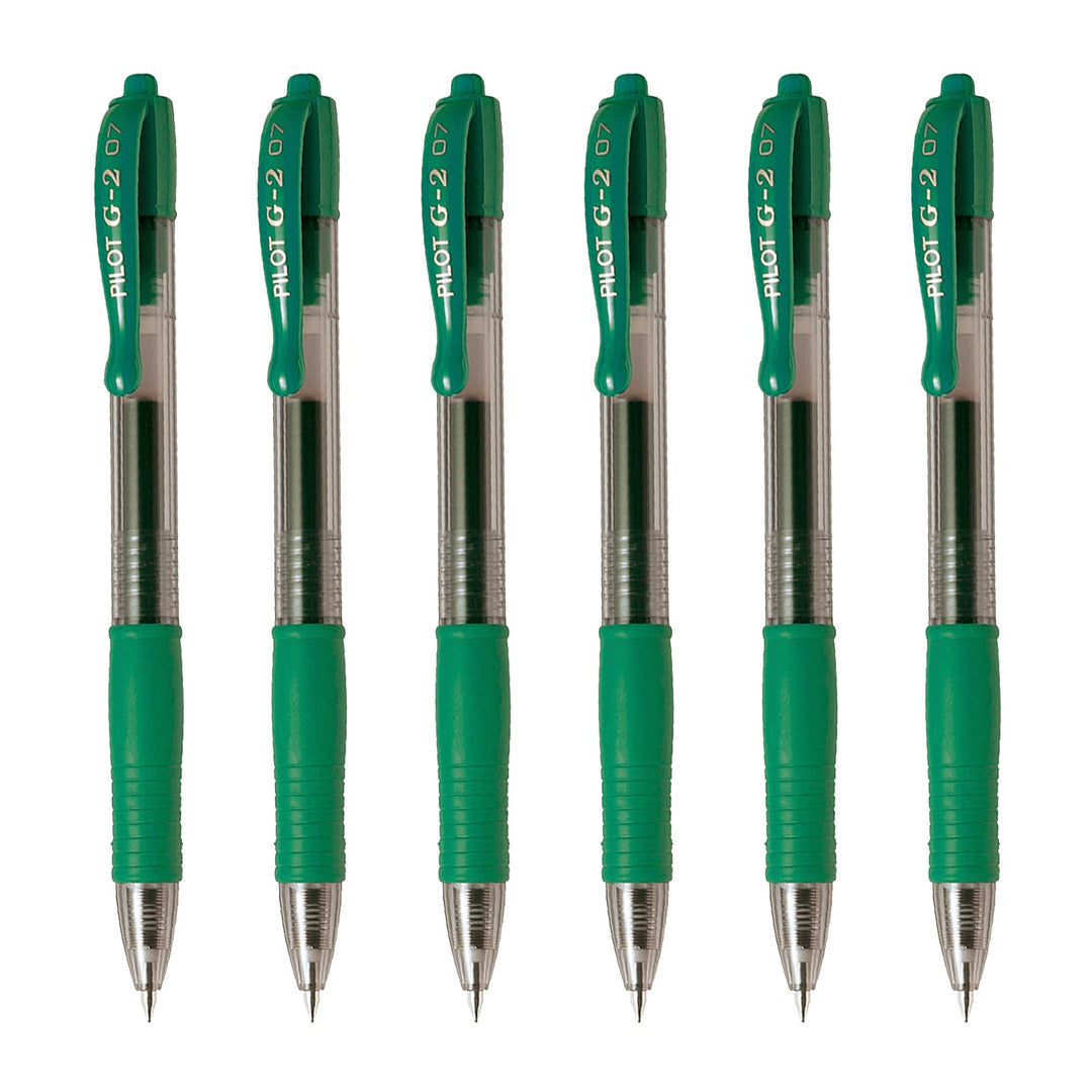 PILOT - Set de 6 Bolígrafos G-2 Roller Retráctil Punta Fina 0.7 mm Tinta de Gel. Verde