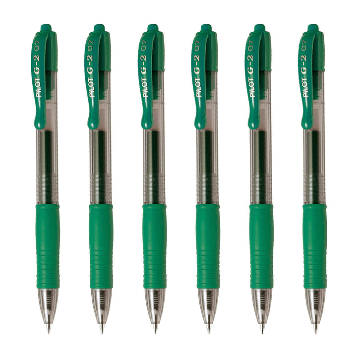 PILOT - Set de 6 Bolígrafos G-2 Roller Retráctil Punta Fina 0.7 mm Tinta de Gel. Verde