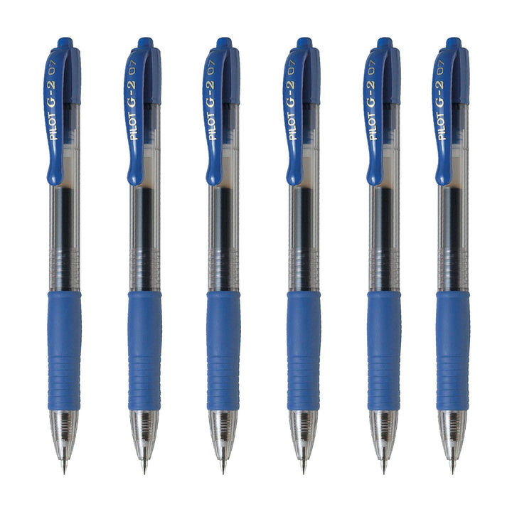 PILOT - Set de 6 Bolígrafos G-2 Roller Retráctil Punta Fina 0.7 mm Tinta de Gel. Azul