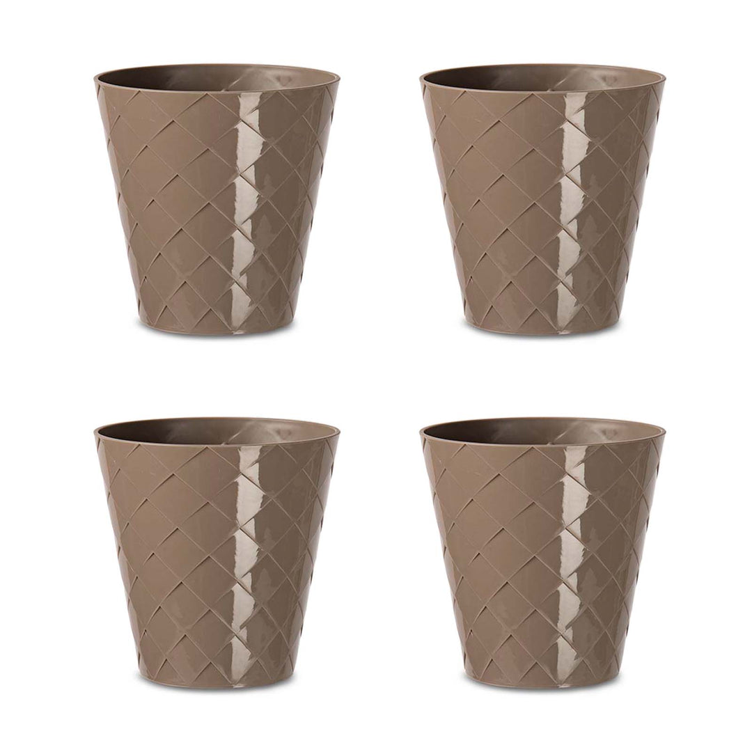 Areca Palm - Set de 4 Macetas Redondas Decorativas 16 cm con Textura. Taupe