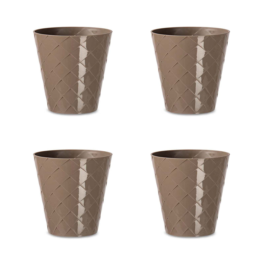 Areca Palm - Set de 4 Macetas Redondas Decorativas 13 cm con Textura. Taupe