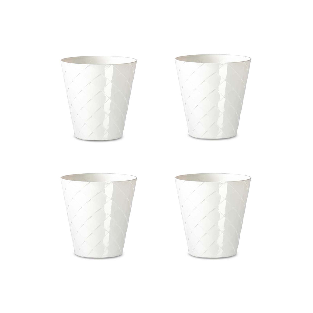 Areca Palm - Set de 4 Macetas Redondas Decorativas 9.5 cm con Textura. Blanco Roto