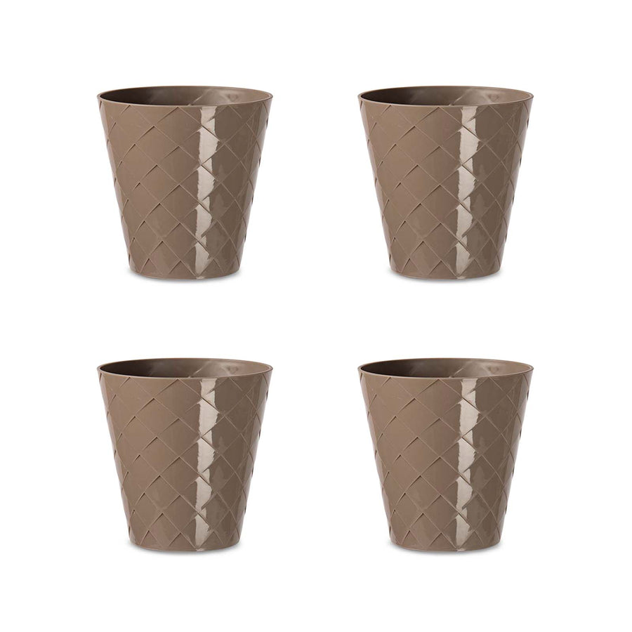 Areca Palm - Set de 4 Macetas Redondas Decorativas 11 cm con Textura. Taupe