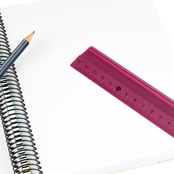 LIDERPAPEL RG08 - Regla de Aluminio con Base Biselada, 15 cm. Especial Estuches