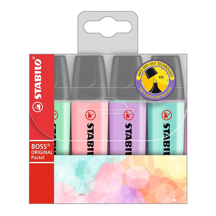 STABILO 70/4-2 - Estuche con 4 Marcadores en Colores Pastel Fluorescentes BOSS ORIGINAL