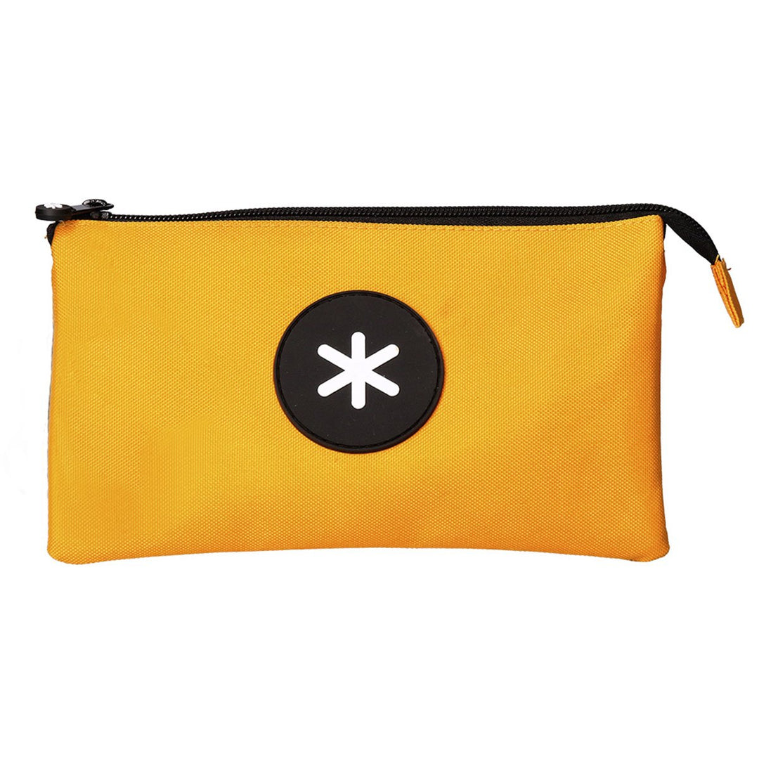 Antartik - Estuche Escolar Triple Portatodo de Alta Capacidad con 2 Cremalleras, Mostaza