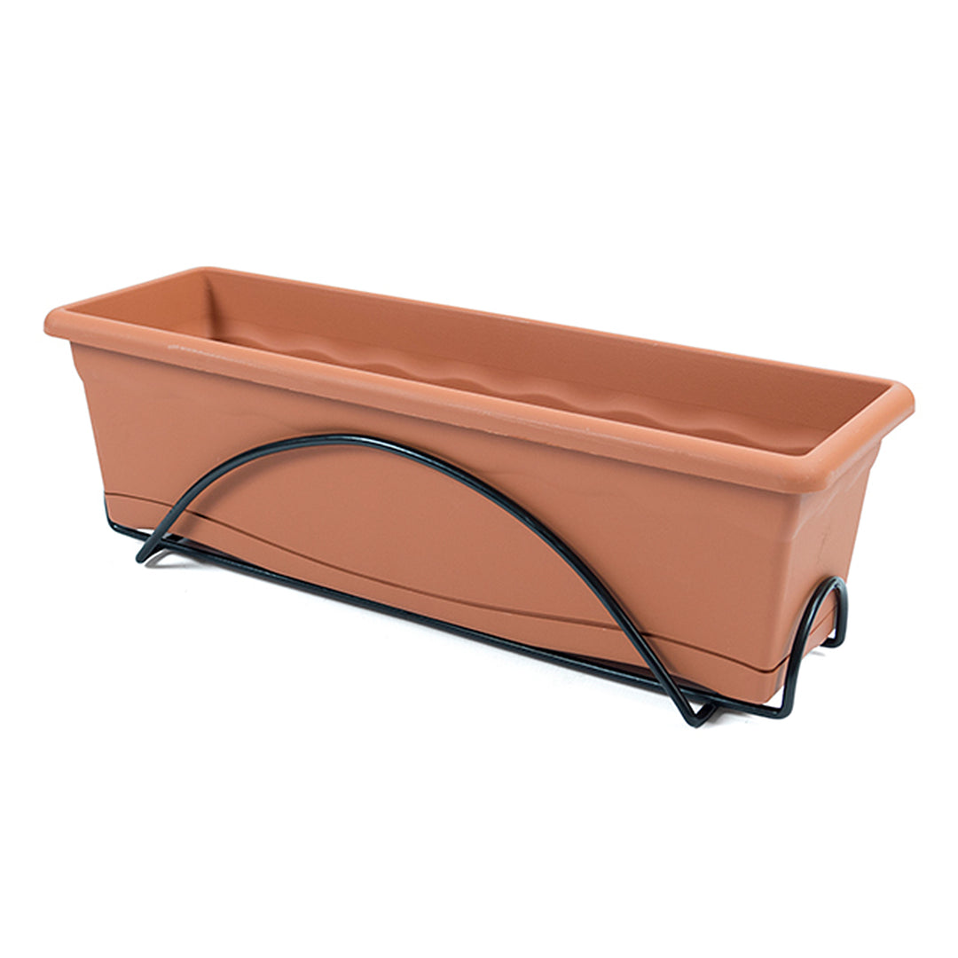 Plastiken P52 - Jardinera Balconera TERRA con Plato y Soporte, Medida 60 x 24 cm 12L