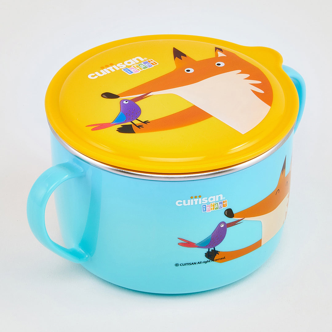 Cuitisan Baby - Taza Infantil de 0.65L en Acero con Tapa y Doble Asa Apta Microondas. Azul