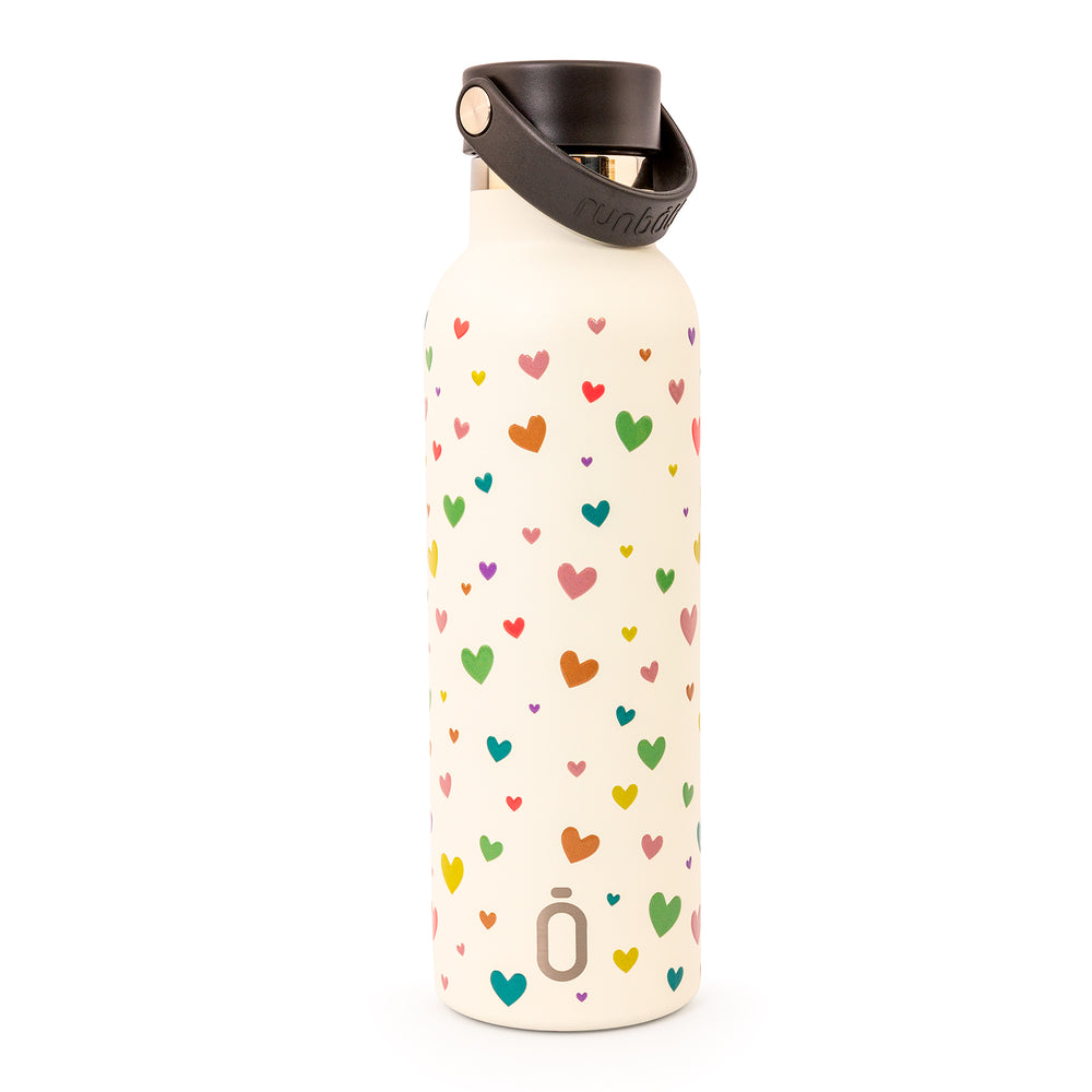 Runbott Confeti - Botella Térmica Reutilizable de 0.6L con Interior Cerámico. Corazones Nata