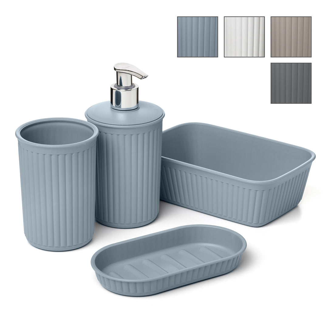 TATAY Baobab - Set Organización Baño de 4 Piezas en Plástico PP05, Azul Mist