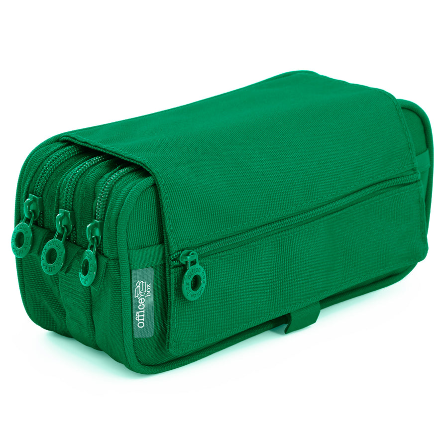 Estuche Escolar Triple Portatodo de Alta Capacidad con Tres Cremalleras. Verde