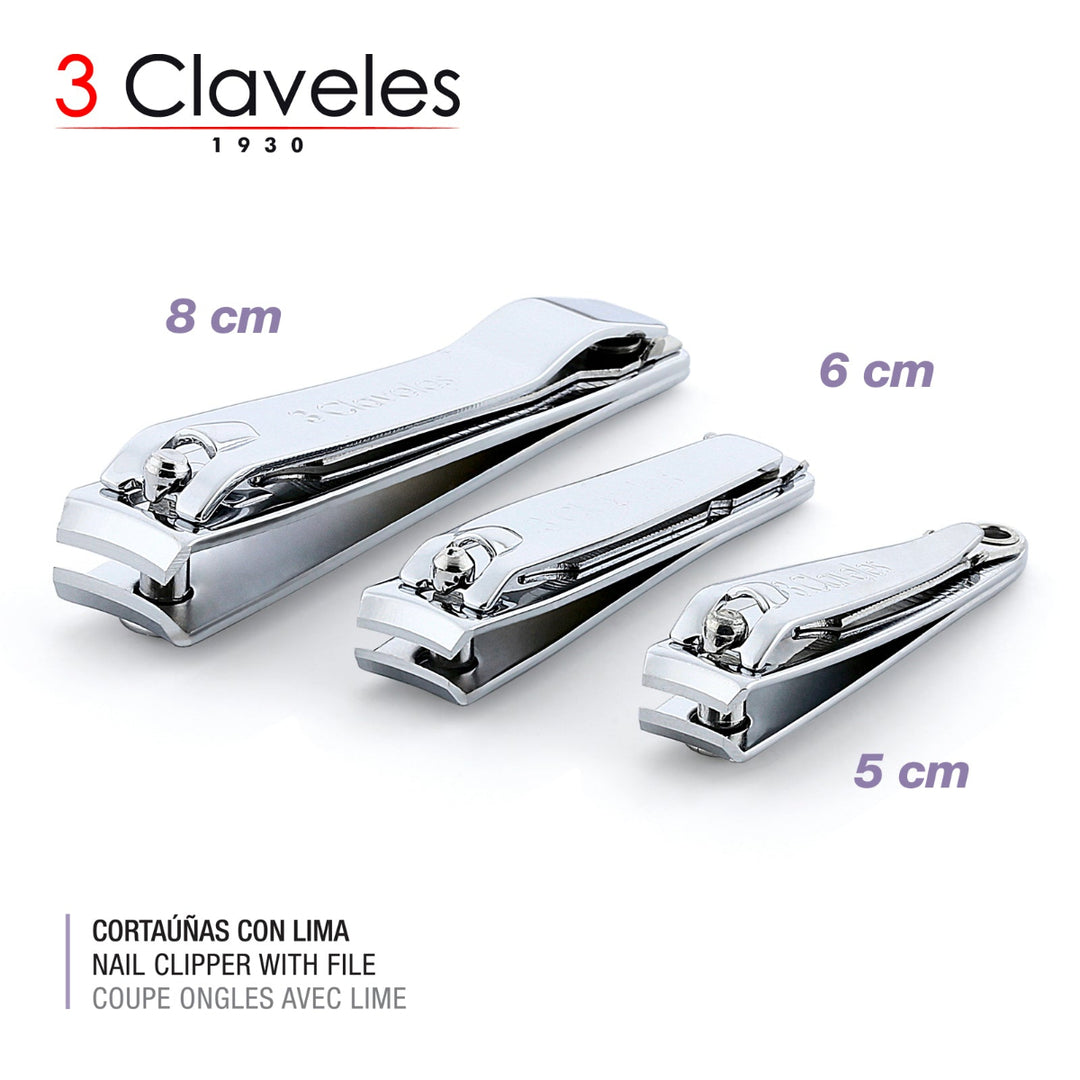 3 Claveles - Pack de 2 Cortaúñas con Lima para Pies de 8 cm en Acero al Carbono