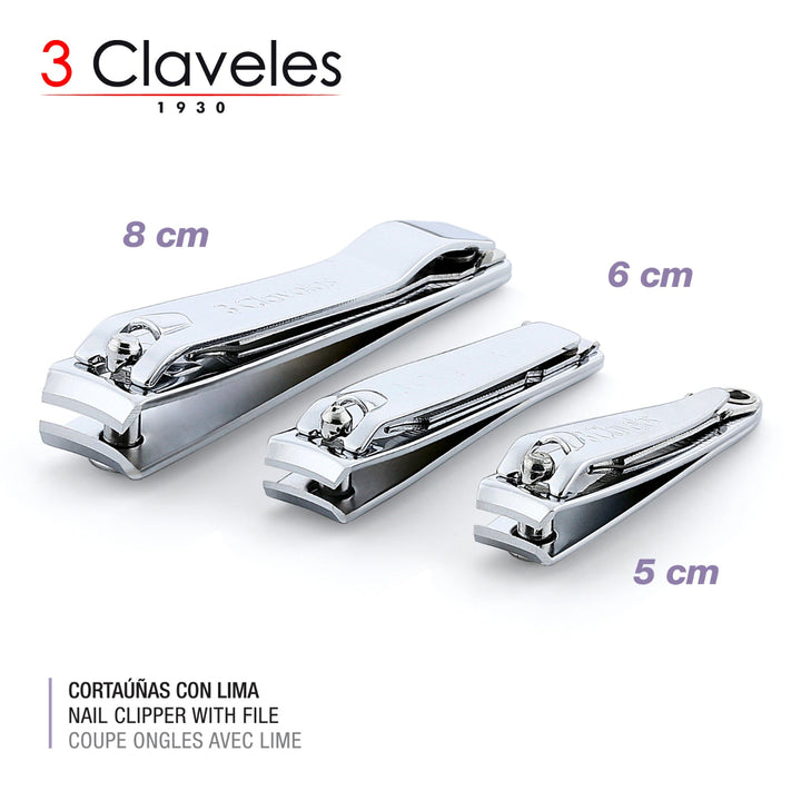 3 Claveles - Pack de 2 Cortaúñas con Lima para Pies de 8 cm en Acero al Carbono
